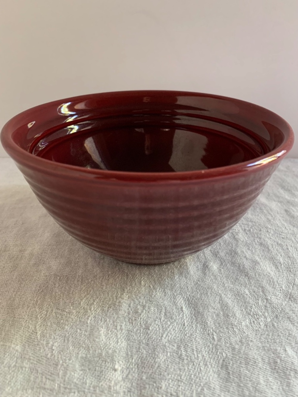 Vintage Ringware Mixing Bowl Burgundy 6” Beehive Style USA Pottery